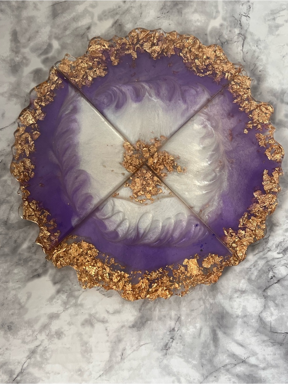 Purple and Gold Resin Geode Coaster Set